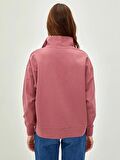 Dik Yaka Düz Uzun Kollu Pamuklu Kadın Sweatshirt