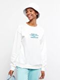 Bisiklet Yaka Baskılı Uzun Kollu Kadın Sweatshirt