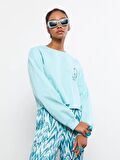 Bisiklet Yaka Baskılı Uzun Kollu Kadın Sweatshirt