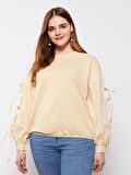 Büyük Beden Bisiklet Yaka Düz Uzun Kollu Kadın Sweatshirt