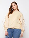 Büyük Beden Bisiklet Yaka Düz Uzun Kollu Kadın Sweatshirt