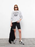 Bisiklet Yaka Baskılı Uzun Kollu Kadın Sweatshirt