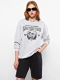 Bisiklet Yaka Baskılı Uzun Kollu Kadın Sweatshirt