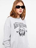 Bisiklet Yaka Baskılı Uzun Kollu Kadın Sweatshirt