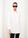 Düz Uzun Kollu Oversize Poplin Kadın Gömlek Tunik