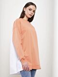 Bisiklet Yaka Renk Bloklu Uzun Kollu Kadın Sweatshirt Tunik