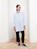Düz Uzun Kollu Oversize Poplin Kadın Gömlek Tunik