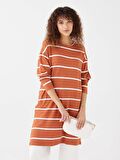 Bisiklet Yaka Çizgili Uzun Kollu Oversize Kadın Sweatshirt Tunik