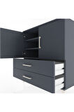 Hyperion Şifonyer 3 Raflı 2 Çekmeceli 2 Kapaklı 88x44x96 Antrasit-Antrasit