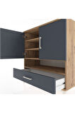 Hyperion Şifonyer 4 Raflı Tek Çekmeceli 2 Kapaklı 88x44x96 Çam-Antrasit