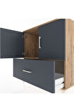 Hyperion Şifonyer Tek Raflı Tek Çekmeceli 2 Kapaklı 88x44x96 Çam-Antrasit