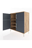 Hyperion Şifonyer 3 Raflı 4 Kapaklı 88x44x96 Çam-Antrasit