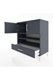 Hyperion Şifonyer 3 Raflı Tek Çekmeceli 2 Kapaklı 88x44x96 Antrasit-Antrasit