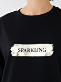 Bisiklet Yaka Baskılı Uzun Kollu Kadın Sweatshirt Tunik