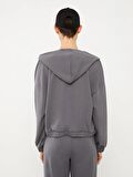 Kapüşonlu Düz Uzun Kollu Kadın Spor Hırka