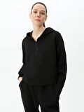 Düz Uzun Kollu Oversize Kadın Hoodie