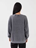 Bisiklet Yaka Bugs Bunny Baskılı Uzun Kollu Oversize Kadın Sweatshirt