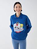 Polo Yaka Sylvester ve Tweety Baskılı Kadın Sweatshirt