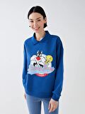 Polo Yaka Sylvester ve Tweety Baskılı Kadın Sweatshirt