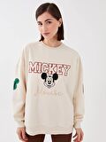 Bisiklet Yaka Mickey Mouse Baskılı Uzun Kollu Oversize Kadın Sweatshirt