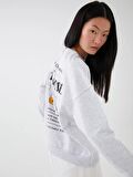 Bisiklet Yaka Mickey Mouse Baskılı Uzun Kollu Oversize Kadın Sweatshirt