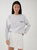 Bisiklet Yaka Mickey Mouse Baskılı Uzun Kollu Oversize Kadın Sweatshirt