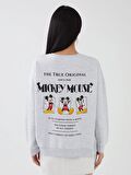 Bisiklet Yaka Mickey Mouse Baskılı Uzun Kollu Oversize Kadın Sweatshirt