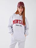 Nakışlı Uzun Kollu Oversize Kadın Hoodie