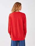Bisiklet Yaka Baskılı Uzun Kollu Oversize Kadın Sweatshirt