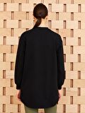 Dik Yaka Düz Uzun Kollu Oversize Kadın Sweatshirt Tunik