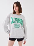 Bisiklet Yaka Baskılı Uzun Kollu Kadın Sweatshirt