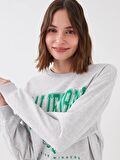 Bisiklet Yaka Baskılı Uzun Kollu Kadın Sweatshirt