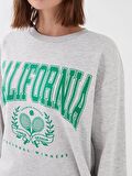 Bisiklet Yaka Baskılı Uzun Kollu Kadın Sweatshirt