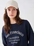 Bisiklet Yaka Baskılı Uzun Kollu Kadın Sweatshirt