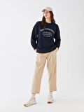 Bisiklet Yaka Baskılı Uzun Kollu Kadın Sweatshirt