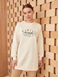 Bisiklet Yaka Baskılı Uzun Kollu Kadın Sweatshirt Tunik