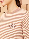 Bisiklet Yaka Çizgili Uzun Kollu Oversize Kadın Sweatshirt Tunik