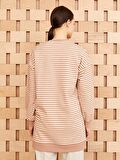 Bisiklet Yaka Çizgili Uzun Kollu Oversize Kadın Sweatshirt Tunik