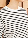 Bisiklet Yaka Çizgili Uzun Kollu Kadın Sweatshirt Tunik