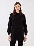 Bisiklet Yaka Renk Bloklu Uzun Kollu Kadın Sweatshirt Tunik