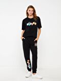 Beli Lastikli Mickey Mouse Baskılı Kadın Jogger Eşofman Altı