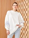 Bisiklet Yaka Baskılı Uzun Kollu Oversize Kadın Sweatshirt Tunik