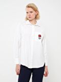 Nakışlı Uzun Kollu Oversize Poplin Kadın Gömlek Tunik