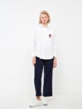 Nakışlı Uzun Kollu Oversize Poplin Kadın Gömlek Tunik