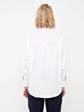 Nakışlı Uzun Kollu Oversize Poplin Kadın Gömlek Tunik