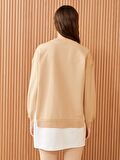 Bisiklet Yaka Baskılı Uzun Kollu Oversize Kadın Sweatshirt Tunik