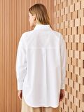 Düz Uzun Kollu Oversize Poplin Kadın Gömlek Tunik