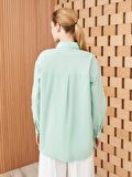Düz Uzun Kollu Oversize Poplin Kadın Gömlek Tunik