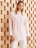 Çizgili Uzun Kollu Oversize Poplin Kadın Gömlek Tunik
