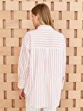 Çizgili Uzun Kollu Oversize Poplin Kadın Gömlek Tunik